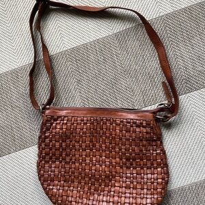 Woven Brown Leather Shoulder Bag